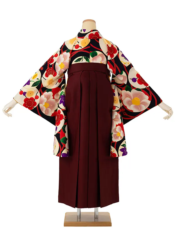 卒業式袴レンタルM0279華丸紋・黒×えんじ