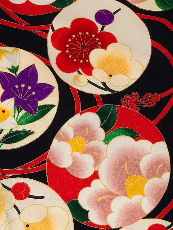 卒業式袴レンタルM0279華丸紋・黒×えんじ