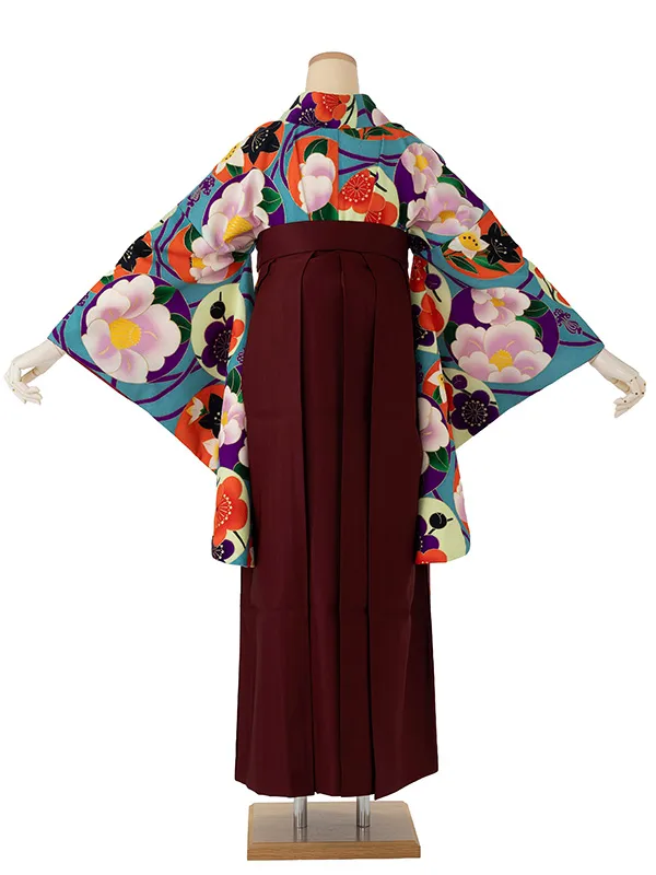 卒業式袴レンタルM0280華丸紋・水色×えんじ