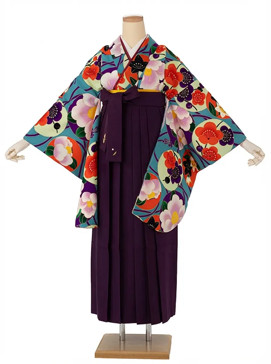 卒業式袴レンタルM0280華丸紋・水色×紫