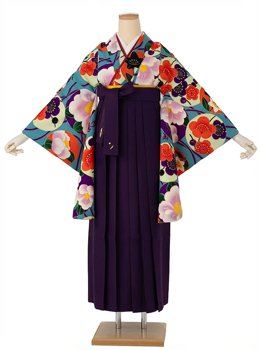 卒業式袴レンタルM0280華丸紋・水色×紫