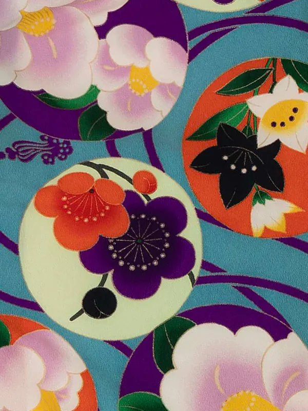 卒業式袴レンタルM0280華丸紋・水色×縞／黒