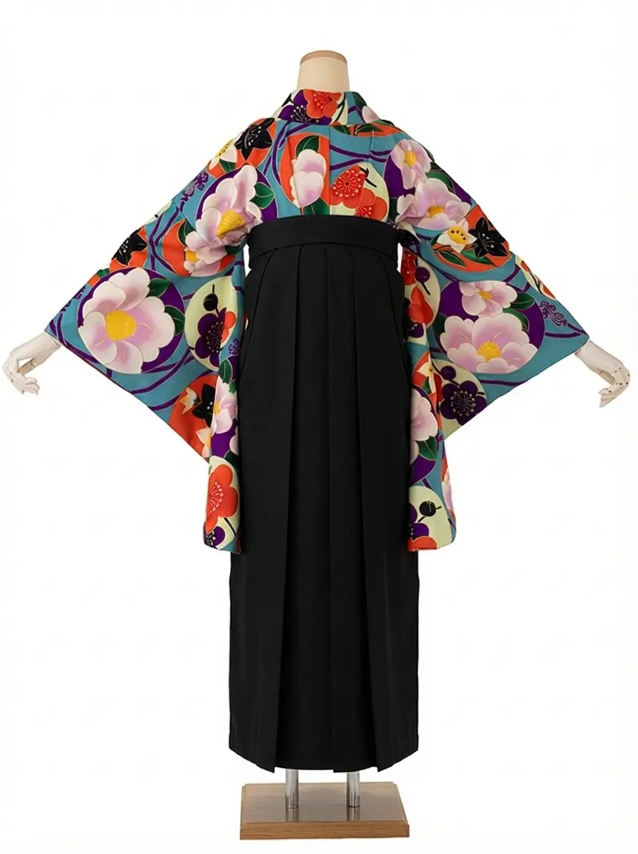 卒業式袴レンタルM0280華丸紋・水色×黒