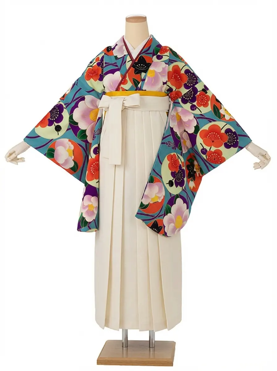 卒業式袴レンタルM0280華丸紋・水色×オフホワイト