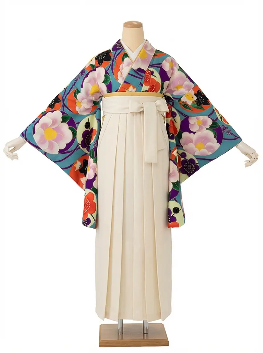 卒業式袴レンタルM0280華丸紋・水色×オフホワイト