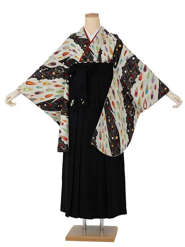 卒業式袴レンタルM0282ピーコック・黒×黒