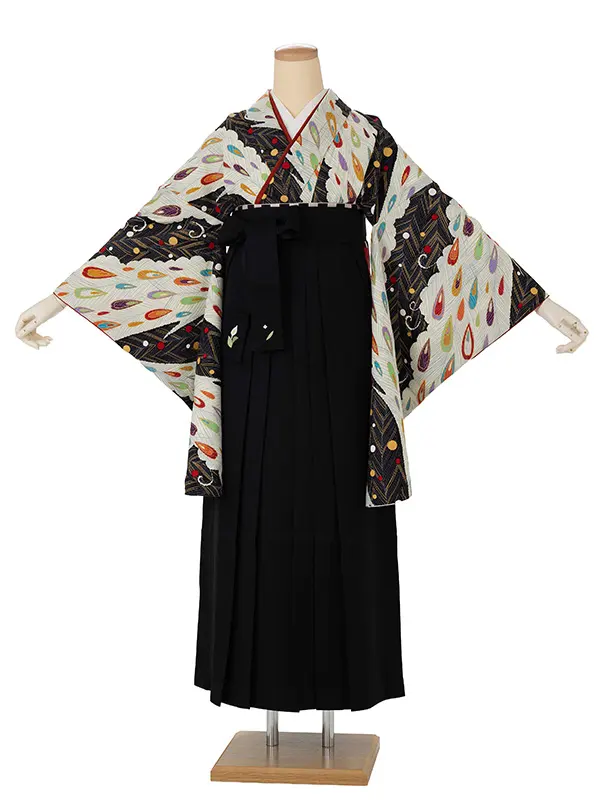 卒業式袴レンタルM0282ピーコック・黒×黒