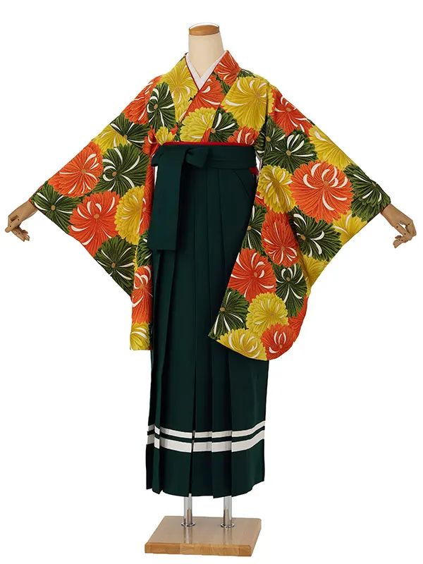 卒業式袴レンタルM0284百々菊・黄×2ライン／緑