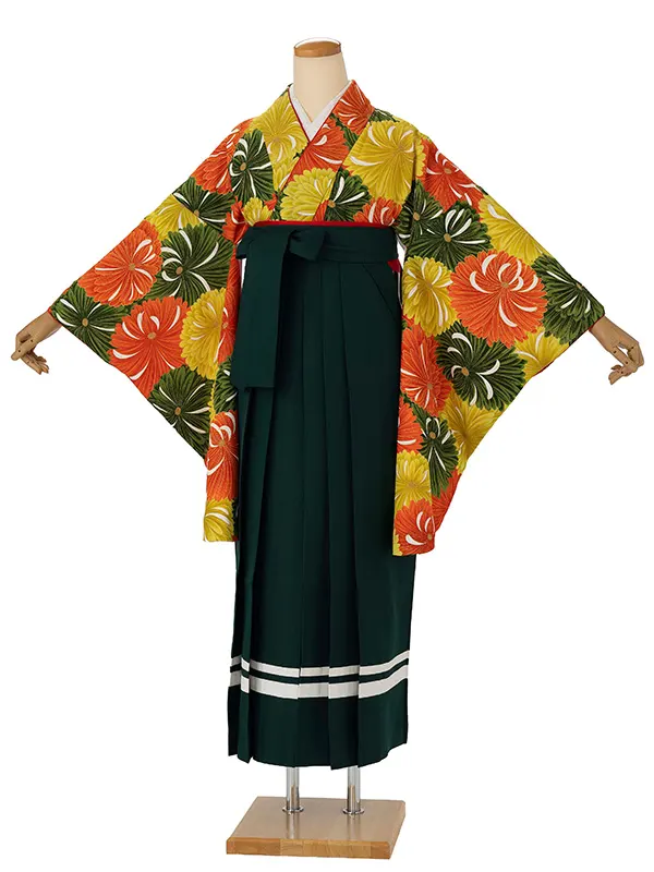 卒業式袴レンタルM0284百々菊・黄×2ライン／緑
