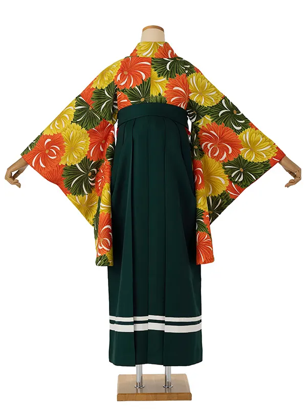 卒業式袴レンタルM0284百々菊・黄×2ライン／緑