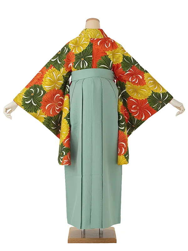卒業式袴レンタルM0284百々菊・黄×縞／ミントグリーン