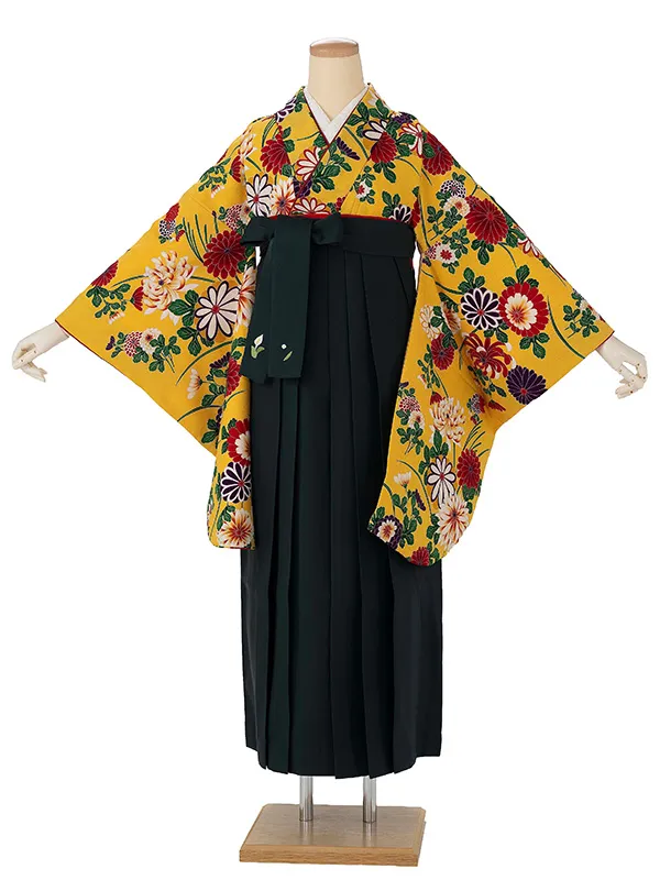 卒業式袴レンタルM0289琉球菊・黄×緑