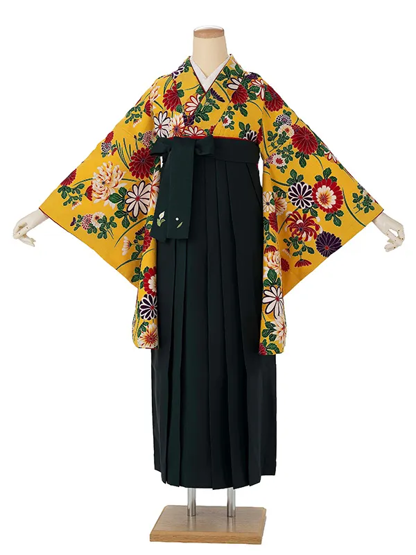 卒業式袴レンタルM0289琉球菊・黄×緑