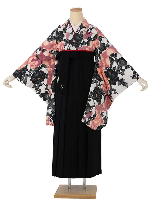 卒業式袴レンタルM0292流水鳥・ピンク×黒
