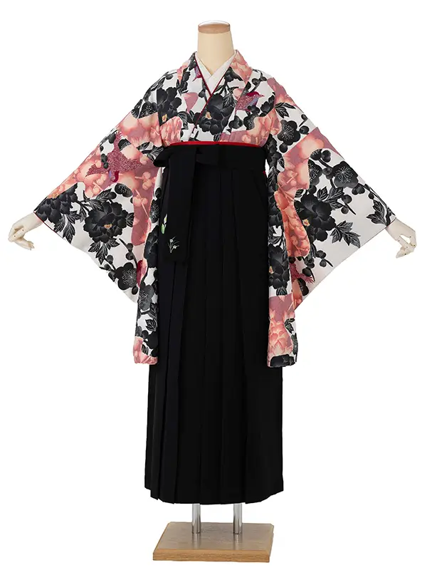 卒業式袴レンタルM0292流水鳥・ピンク×黒