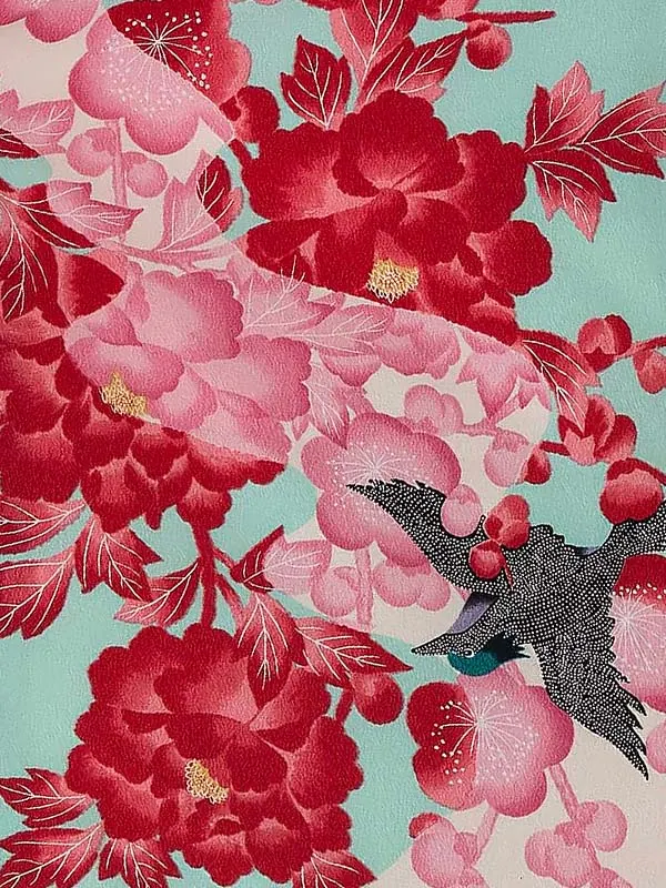 卒業式袴レンタルM0293流水鳥・水色×縞／ピンク