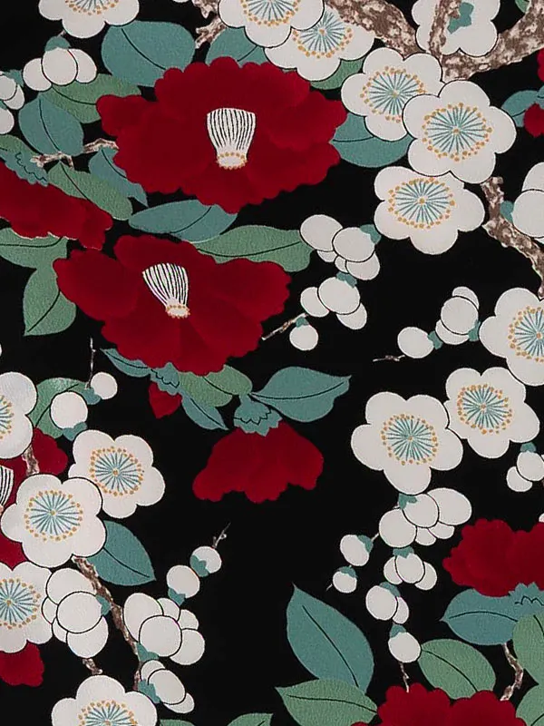 卒業式袴レンタルM0296梅椿・黒×オフホワイト