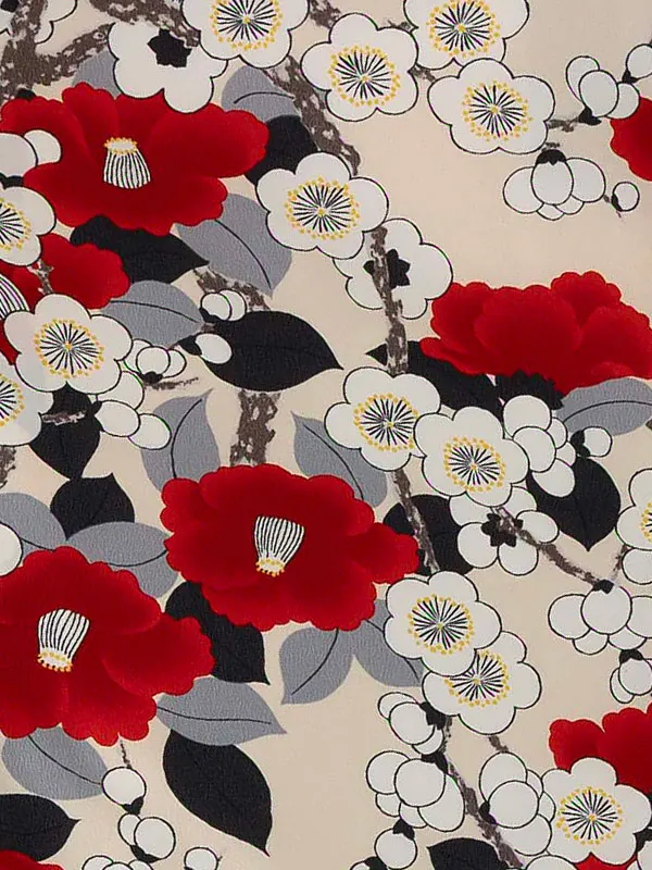 卒業式袴レンタルM0297梅椿・生成り炭色×えんじ