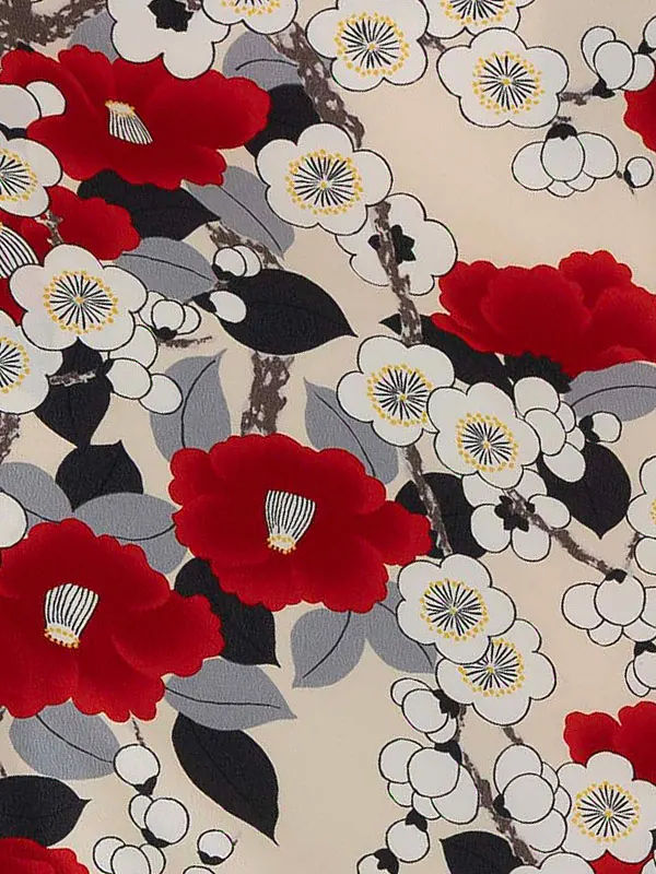 卒業式袴レンタルM0297梅椿・生成り炭色×黒