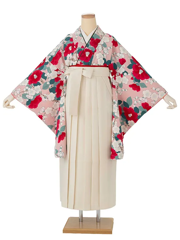 卒業式袴レンタルM0298梅椿・ピンク×オフホワイト