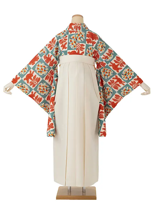 卒業式袴レンタルM0302鶏頭・オフ×オフホワイト