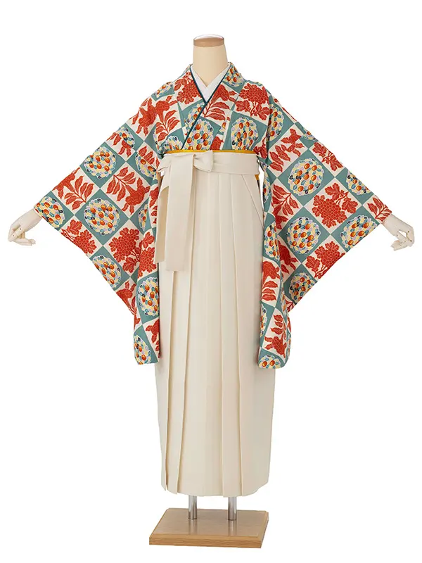 卒業式袴レンタルM0302鶏頭・オフ×オフホワイト