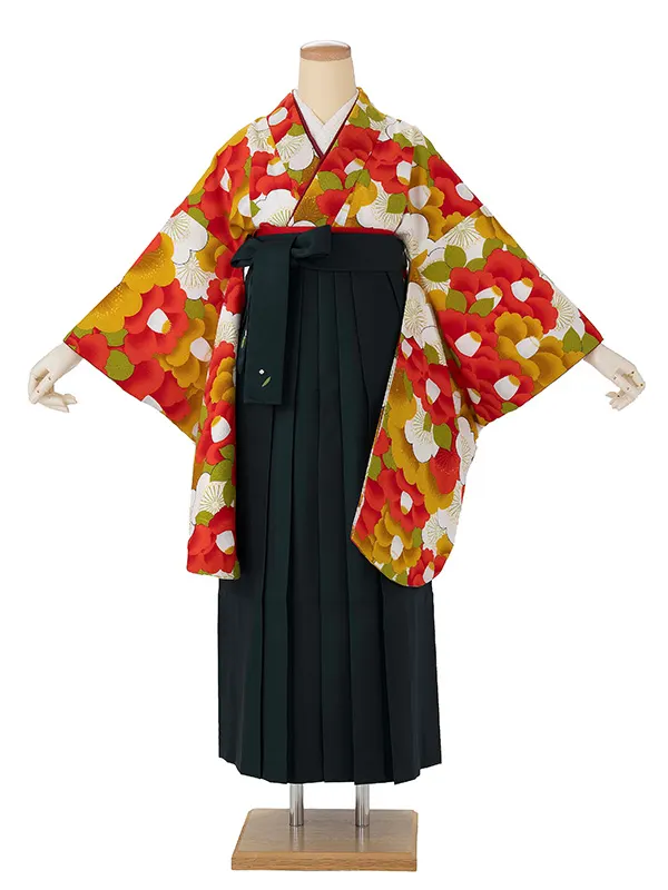 卒業式袴レンタルM0303新梅椿・カラシ×緑