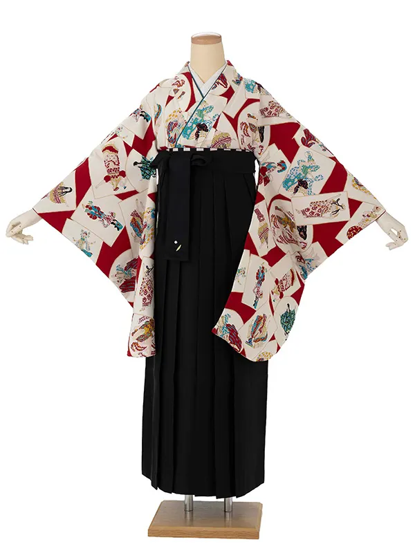 卒業式袴レンタルM0305百華美人・赤×黒
