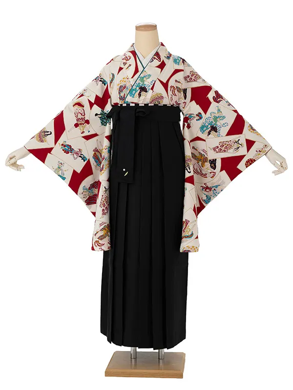 卒業式袴レンタルM0305百華美人・赤×黒