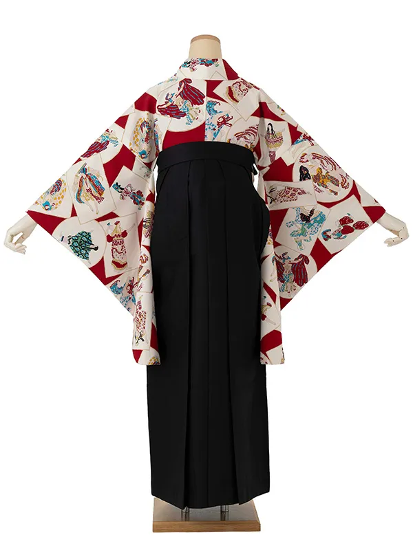 卒業式袴レンタルM0305百華美人・赤×黒