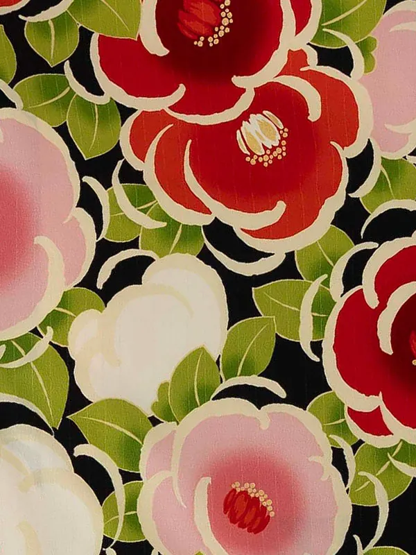 卒業式袴レンタルM0312丸椿・黒×縞／ピンク