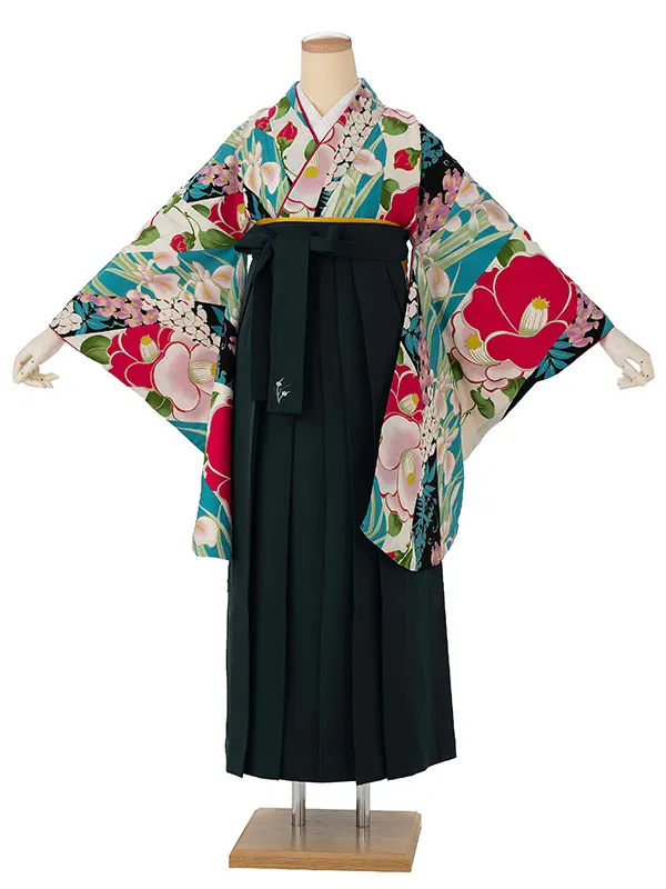卒業式袴レンタルM0320花きりばみ・オフ×緑