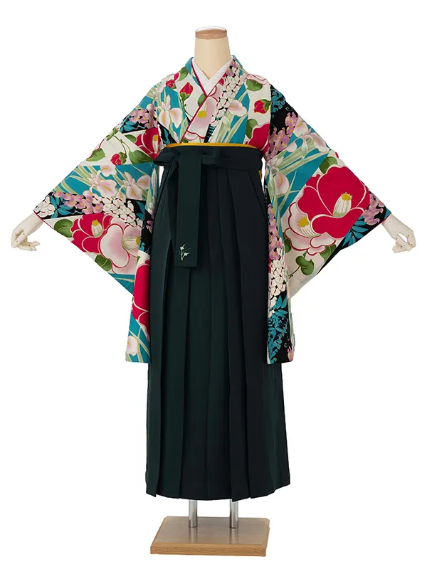 卒業式袴レンタルM0320花きりばみ・オフ×緑