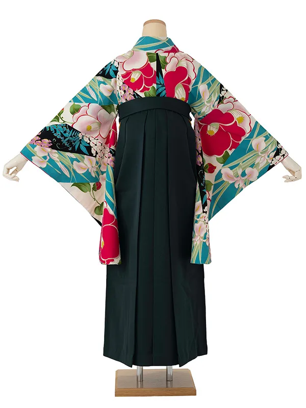 卒業式袴レンタルM0320花きりばみ・オフ×緑