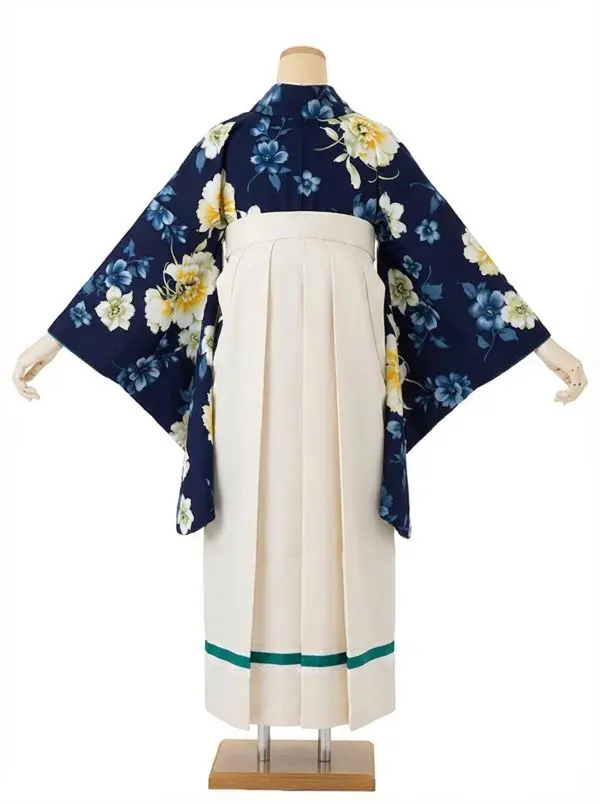 【裄5分長め】卒業式袴レンタルM0326野花・ネイビー(1.8.5)×ベージュ