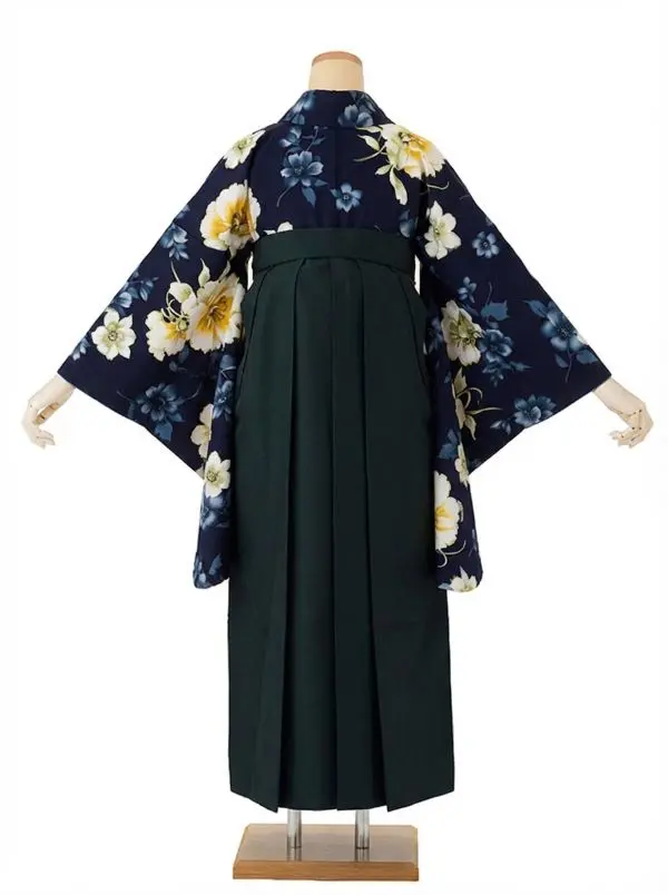 【裄5分長め】卒業式袴レンタルM0326野花・ネイビー(1.8.5)×緑