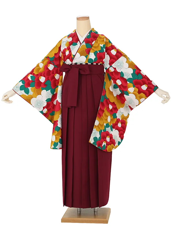 卒業式袴レンタルM0007新梅椿・金茶×えんじ