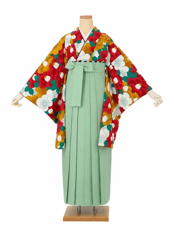 卒業式袴レンタルM0007新梅椿・金茶×ミントグリーン