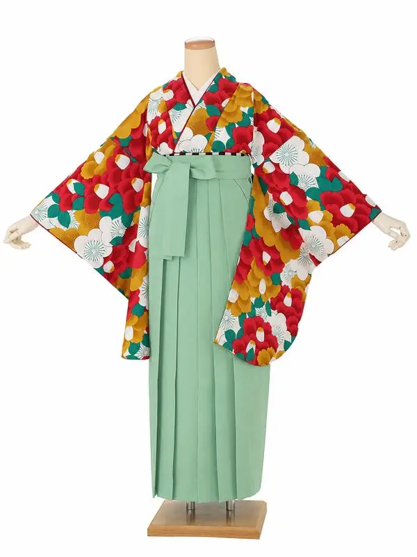 卒業式袴レンタルM0007新梅椿・金茶×ミントグリーン