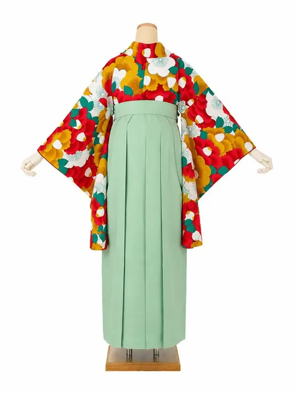 卒業式袴レンタルM0007新梅椿・金茶×ミントグリーン