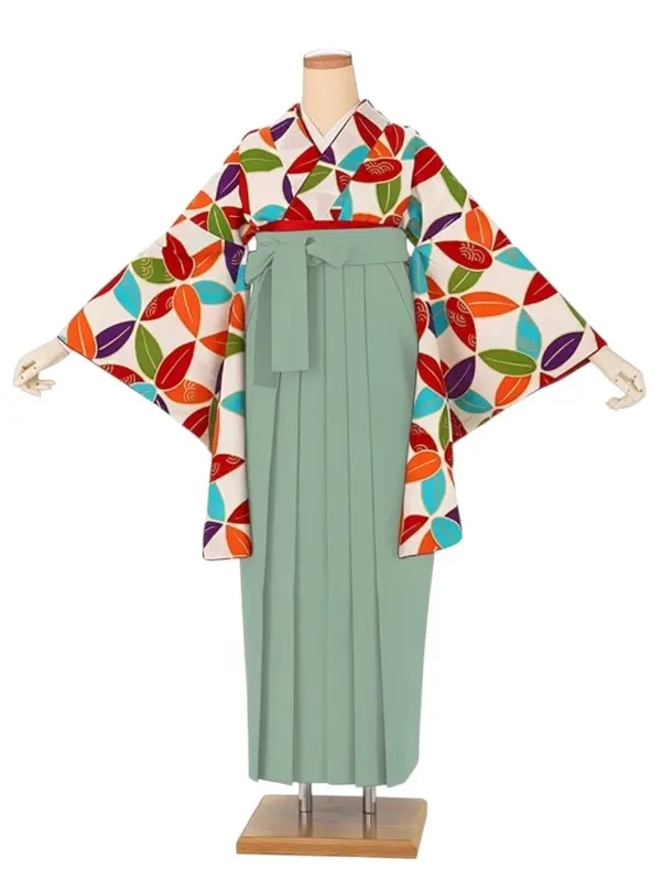 卒業式袴レンタルM0014七宝・オフ×ミントグリーン