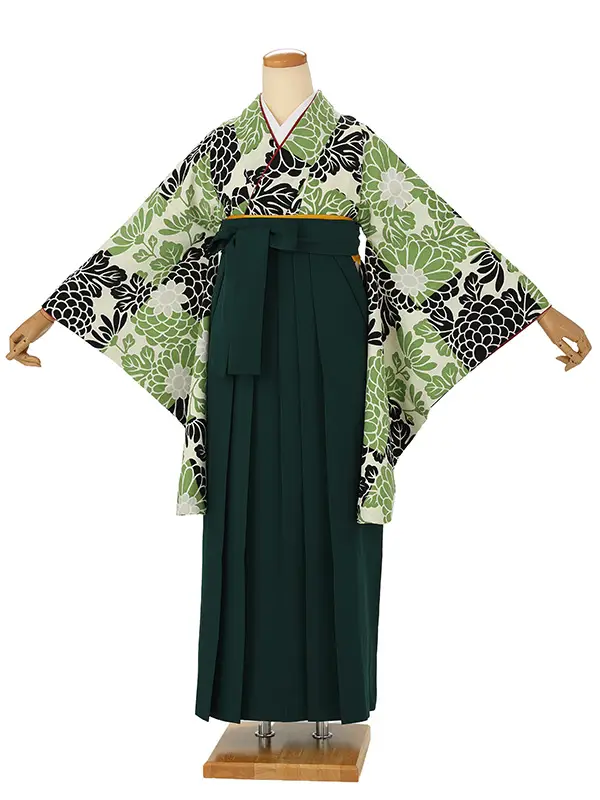 卒業式袴レンタルM0027市松菊・萌黄×緑