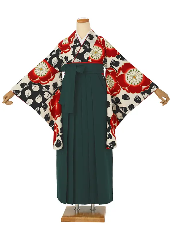 卒業式袴レンタルM0039市松桜・黒白×緑