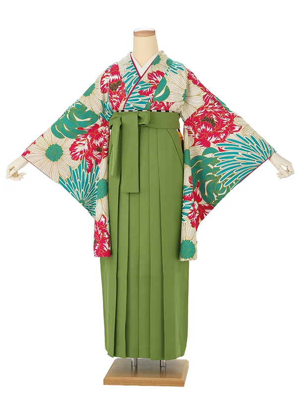 卒業式袴レンタルM0046百花・ターコイズ×抹茶
