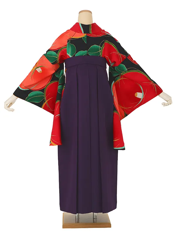 卒業式袴レンタルM0050大輪椿・黒×紫