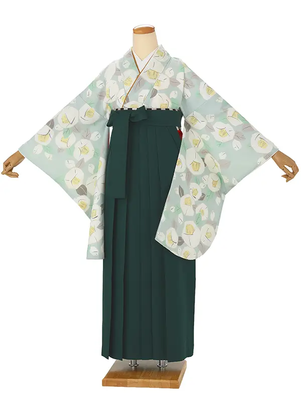 卒業式袴レンタルM0055りんご椿・水色×緑