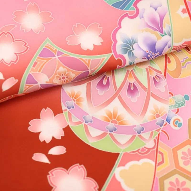 女児産着 お宮参りレンタル　金駒刺繍入り　鞠に桜・束ね熨斗/ピンク