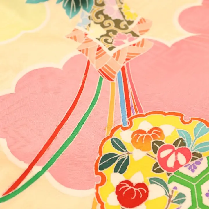 お宮参り 女の子レンタル【正絹　金駒刺繍入】　結び紐 に牡丹菊/ピンク