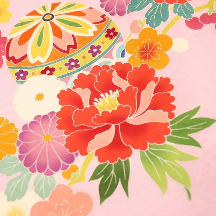 【高級正絹　金駒刺繍入】女児産着 お宮参りレンタル　束ね熨斗・几帳牡丹　菊/紫　