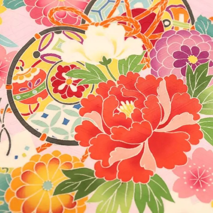 【高級正絹　金駒刺繍入】女児産着 お宮参りレンタル　束ね熨斗・几帳牡丹　菊/紫　